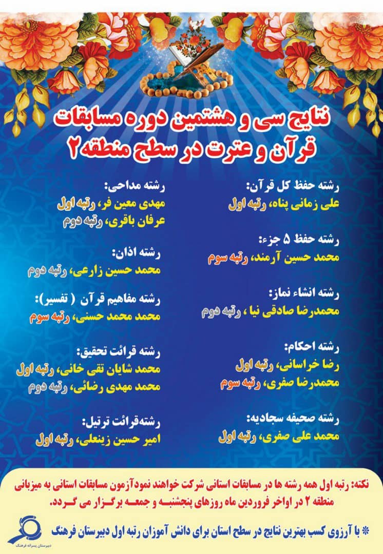 سی و هشتمین دوره مسابقات قرآن و عترت در سطح منطقه دو استان تهران 